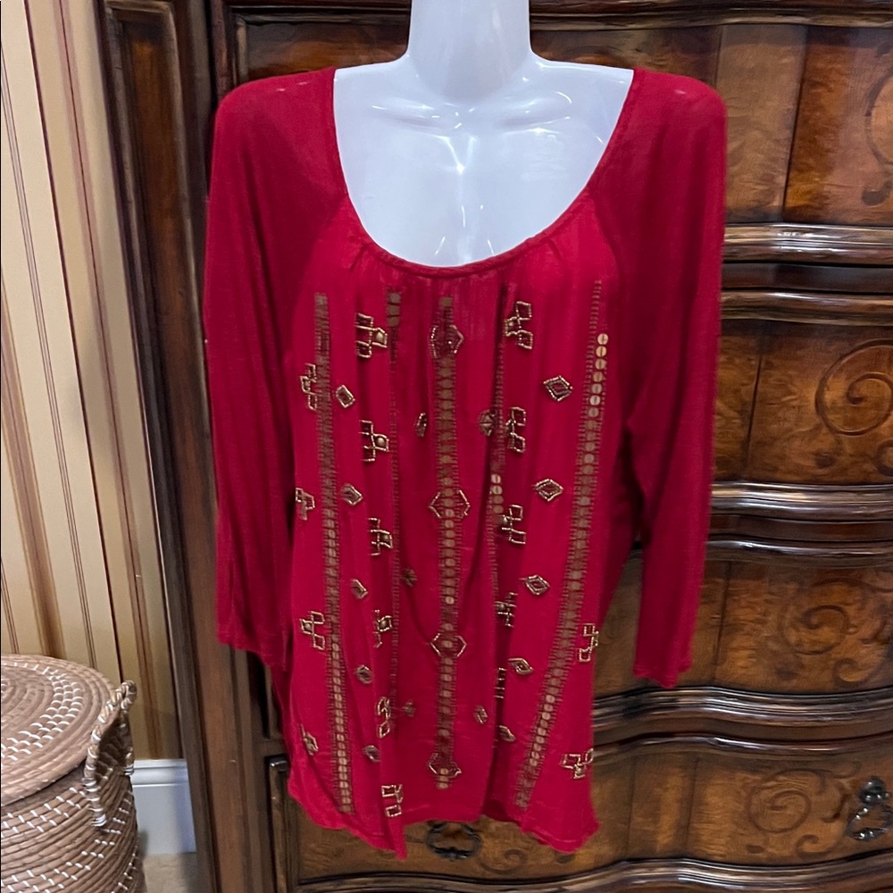 Lucky Brand Red Embellished Tunic